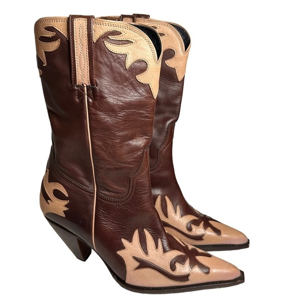 Lucchese Shoes - Lucchese Charlie 1 Horse Brown Pink Pointed Toe Heeled Cowboy Boots Size 7